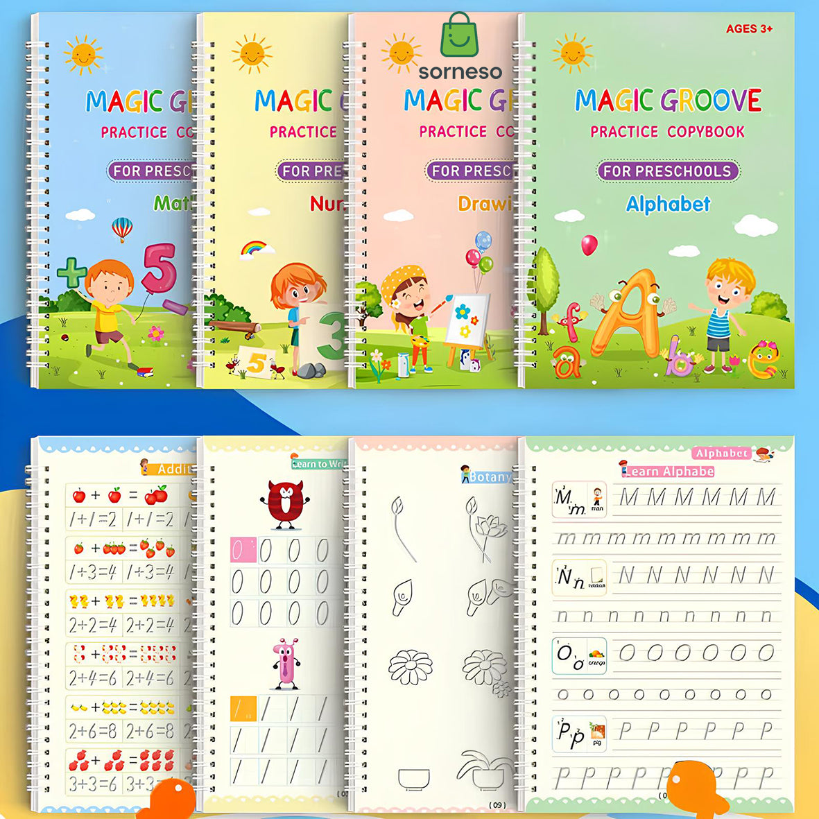 Çocuklar İçin Sihirli Yazı Öğrenme Seti (4 Kitap + Kalem + 5 Yedek Uç)