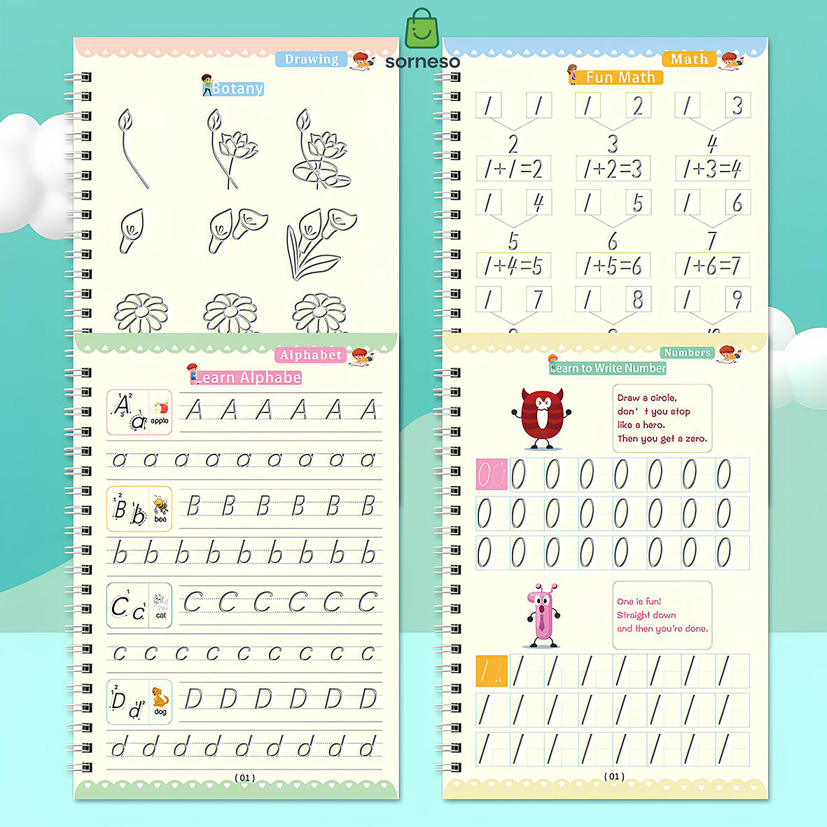 Çocuklar İçin Sihirli Yazı Öğrenme Seti (4 Kitap + Kalem + 5 Yedek Uç)